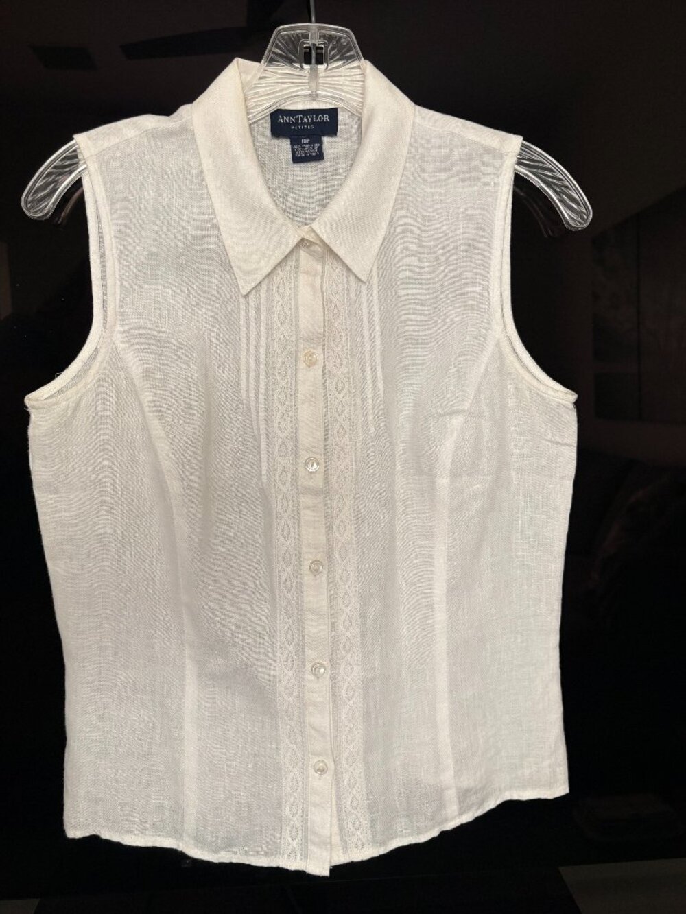 Ann Taylor Petite White Irish Linen Sleeveless Buttondown Pintuck Top - Size 10P